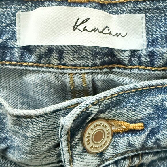 Kancan Medium Wash Ripped Raw Hem Mid Rise Distressed Blue Denim Jeans No Sz Tag - Picture 3 of 7